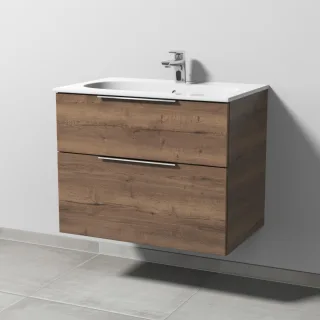 Sanipa 3way Waschtischunterbau zu Geberit Acanto Slim Waschtisch mit 2 Auszügen, Eiche-Tabak UM41150