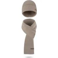 normani Strickmütze Winterset aus Merinowolle Schal und Mütze glatt