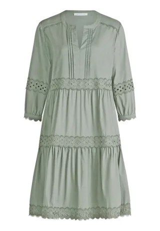 Betty & Co - Lässiges Tunika-Kleid mit 3/4-Arm und Lochstickerei grün - Gr. - 38