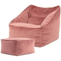 icon Sitzsack Riesen Sessel aus Samt „Natalia" mit Hocker (Spar-Set, 1 x Sitzsack-Sessel, 1 x Fußhocker), Sitzsack XXL, Made in Germany, für Erwachsene & Kinder, für Wohnzimmer