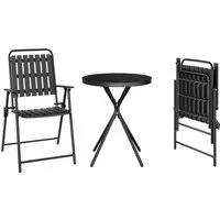 Woltu Balkonset, (3-tlg), Bistrotisch & 2 Klappbare Stühle, Wetterfest und Stabil, Schwarz