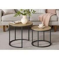 Home Collective Couchtisch 2er Set Beistelltisch Loft Design 2in1 Verschachtelung Wohnzimmer, kratzfeste 53cm und 43cm Sonoma Eich, schwarzen Beinen, Rund