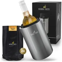 BARMINGO Wein- und Sektkühler Edelstahl mit 2 Kühlmanschetten, Weinflaschenkühler & Getränkekühler, doppelwandiger Flaschenkühler für Wein, Sekt & Champagner