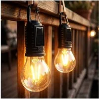 Spetebo LED Solarleuchte 2er Set Glühbirne per USB wieder aufladbar, Dimmbar, LED fest integriert, warm weiß, Garten Dekolampe zum Aufhängen, 3 Leuchtmodi