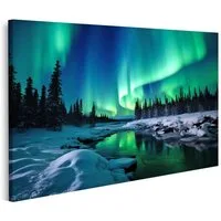islandburner Leinwandbild Nordlicht Über Verschneiten Wald Fluss Aurora Borealis Nacht Bilder