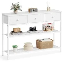 SONGMICS Konsolentisch Beistelltisch mit 2 Gitterablagen, Wohnzimmer, Eingangsbereich, Flur, mit 3 Schubladen, Schmaler Flurtisch, 98,8 x 30 x 78,7 cm