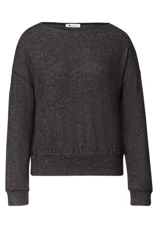 Street One - Langarm Shirt mit Elastikbund black coffee mel. - Gr. - 34