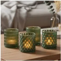 Levandeo® Teelichthalter, 4er Set Teelichthalter Grün Glas Windlicht Tischdeko Kerzenhalter
