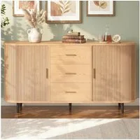 Totnz Sideboard mit 3 Schubladen und 2 Schiebetüren, mit verstellbaren Einlegeböden (Rillendesign, Metallgriffen und Eisenfüßen), für Esszimmer, Wohnzimmer und Flur