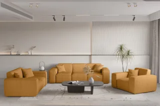 Sofaset Designersofa CELES PREMIUM 3-2-1 in Stoff Scala Senfgelb