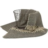 Wolldecke Hochwertige Wohndecke Schwarz Beige mit Fischgrät-Muster, Macosa Home, 100% Baumwolle Fransendecke Plaid Sofadecke Wolldecke Reisedecke