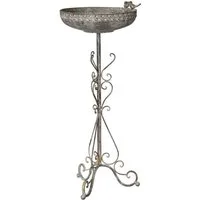 finehomegarden Vogeltränke Vogelbad Blumenständer Gartendeko Schale auf Fuß Ø30cm H75cm, grün/braun Futterstelle Garten Wasserstelle / Paket