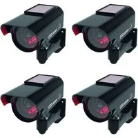 BASI Überwachungskamera Attrappe Dummy Kamera (Spar-Set, 4-tlg., solarbetrieben, LED-Licht, Innen-/Außenbereich, Wandhalterung, 4 Stück)