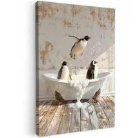 OneMillionCanvasses® Leinwandbild Weinlese - Pinguin - Badewanne - Schaumstoff, Fotodruck (1 St), Badezimmer Deko, Bilder WC, Toilette Wanddeko 20x30 cm