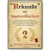 Tigerlino Poster Urkunde zum 2. Hochzeitstag Geschenk 2. Jahrestag Karte Ehepaar, Baumwollhochzeit