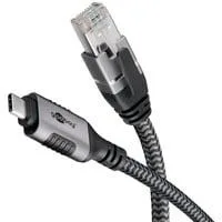 Ethernet-Kabel USB-C 3.2 Gen2 Stecker > RJ-45 Stecker, LAN-Adapter schwarz/silber, 1 Meter, geflochtener Textilmantel