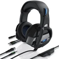 CSL Kopfhörer für PC, PS4 Pro, PS5, Xbox One S, Mikrofon, LED-Beleuchtung Gaming-Headset (Blaue LED-Beleuchtung, Kopfbügel variabel verstellbar, Bietet kristallklaren Hoch-, Mittel- und Tieftonbereich + dynamische Basswiedergabe, Klinke AUX, Klinkena