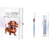 La Vida Tasse LA VIDA A5 Notizbuch Lucky Friends Dackel mit 1 x Kugelschreiber, Papier