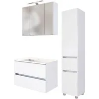 welltime Badmöbel-Set Welltime Möbel Baabe Waschtisch-Set 3tlg. oder 5tlg., (3-St), gedämpfte Scharniere und Softclose-Funktion, inklusive LED-Beleuchtung