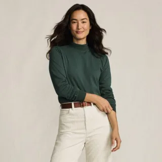 Baumwoll-Stehkragenshirt, Damen, size: regular, Grün, Baumwolle, by Lands' End