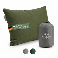 AlpinSpirit Reisekissen AlpinSpirit Camping und Reisekissen [100% Baumwollbezug] waschbar, Atmungsaktiv, Memory Foam Füllung, kleines Packmaß, Travel Pillow
