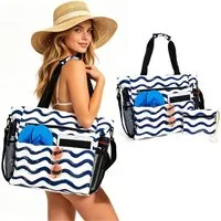Mutig Strandtasche Große Strandtasche Damen mit Reißverschluss, Familie mit Kühlfach (Große Wasserdichte Strandtasche Damen, Shopper Tasche Handtasche Damen, XXL Familie, Shopper Damen Groß Badetasche, Badetasche Faltbar), mit Nassfach,für Strand Poo