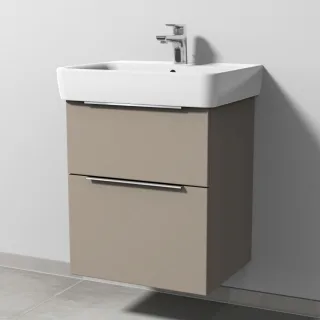 Sanipa 3way Waschtischunterbau zu Geberit Renova Plan Waschtisch mit 2 Auszügen, Sandgrau-Matt UF87467