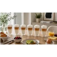 Haushalt International Latte-Macchiato-Glas Latte Macchiato-Gläser Doppelwandig isolierglas Extra lang warmhaltend, 6-tlg., 400ml, spülmaschinengeeignet, mikrowellengeeignet