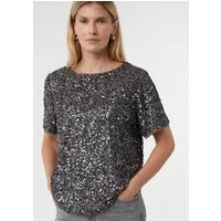 comma Kurzarmbluse Bluse Blusenshirt mit Pailletten
