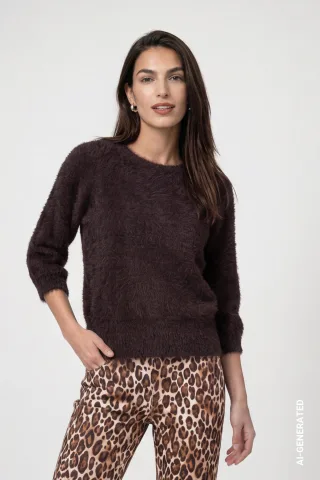 monari - Strickpullover mit Plüsch black coffee - Gr. - 46
