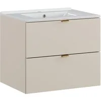 Lomadox Waschtisch DURANGO-56, 60cm mit Keramikwaschbecken, kaschmir, 2 Schubladen