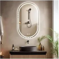 BBWL Badspiegel LED Smart Touch Anti-Beschlag Wandspiegel dimmbar 3 Lichtfarben, LED Badezimmerspiegel oval rahmenlos langlebig energiesparend