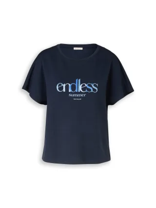 Tom Tailor - Loose Fit Scuba T-Shirt mit Print sky captain blue - Gr. - S