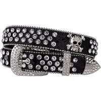 Ware aus aller Welt Nietengürtel für Herren Damen Totenkopf Gürtel mit Strasssteinen Punk Gothic
