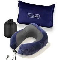 Cozyor Nackenstützkissen Memory Nackenkissen mit verstellbarem Verschluss + praktischer Tasche, Bezug: waschbarer Bezug, Spar-Set, Reise-Set mit Reisedecke & Nackenkissen wahlweise mit Augenmaske