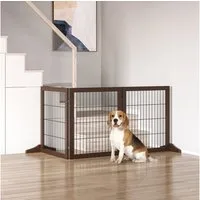PawHut Hundegitter Absperrgitter Freistehendes Schutzgitter mit Füßen Holz (Hundeabsperrgitter, 1 St., Absperrgitter für Hunde), Braun 185 x 36 x 71 cm