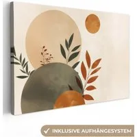 OneMillionCanvasses® Leinwandbild Formen - Rund - Blätter - Beige, Fotodruck (1 St), Leinwand Bilder Klein, Wand Dekoration Aesthetic 30x20 cm