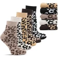 Frostfighter Thermosocken Wintersocken Damen Thermo (10-Paar) Frottee Innenfutter, warme dicke weiche Socken, Leoparden-Muster