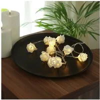 MARELIDA LED-Lichterkette LED Lichterkette 10 weiße Mini Rosen Rosenblüten Hochzeit Valentinstag, 10-flammig