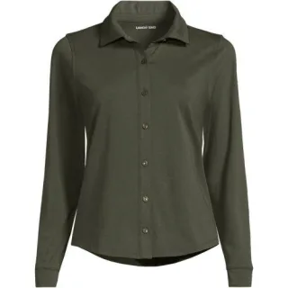 Langärmelige Supima-Jerseybluse für Damen in Petite-Größe, Damen, size: petite, Schwarz, Baumwolle, by Lands' End
