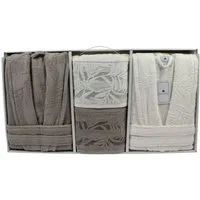 alesvelt Unisex-Bademantel Wellness Set 6 teilig aus Baumwolle, 2x Bademantel, 2x Badetuch, 2x Handtuch, mit Gürtel, 100% Baumwolle