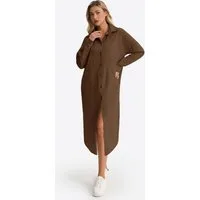 Imily Bela O-Linien-Kleid Damen Langarm Hemdblusenkleid mit Kragen und großen Taschen (Packung, 1-tlg., 1per-Pack) Hemdblusenkleid