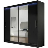 MIRJAN24 Kleiderschrank London II (mit Schiebetüren und Spiegel) 180x215x58 cm, Garderobe, Schiebetürenschrank
