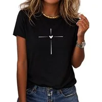 RMK T-Shirt Damen Shirt Classic Basic Kreuz Herz aus Baumwolle