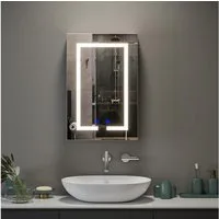 H.yeed Spiegelschrank Bad mit Beleuchtung und Steckdose, Verstellbares Regal, Entfogging-Funktion, Wandmontage