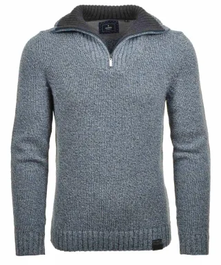 RAGMAN - Strickpullover mit Troyer-Kragen, Tweed Hellblau mouliniert - Gr. - XXL