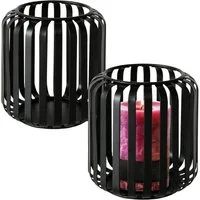 Spetebo Windlicht Kerzenhalter aus Metall in schwarz 12 x 10 cm (Anzahl, 2 St., Stück), für Stumkenkerzen oder Teelichter