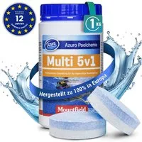 Azuro Chlortabletten 5 in 1 Chlor Multitabs 200g langsamlöslich für Pools, (1kg, 3kg, 5kg, Hergestellt in Europa), für kristallklares und hygienisches Poolwasser), langzeit Chlor Tabletten zur Reinigung und Desinfektion
