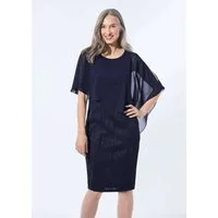 GOLDNER Abendkleid Edles Jersey-Kleid mit Glitzerdetails Midikleid mit U-Boot-Ausschnitt und asymmetrischer Chiffonüberwurf