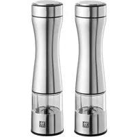 Zwilling Gewürzmühle Salz und Pfeffermühle elektrisch 2er Set, Edelstahl gebürstet Batterie, (2 Stück), elektrische Salzmühle Keramikmahlwerk